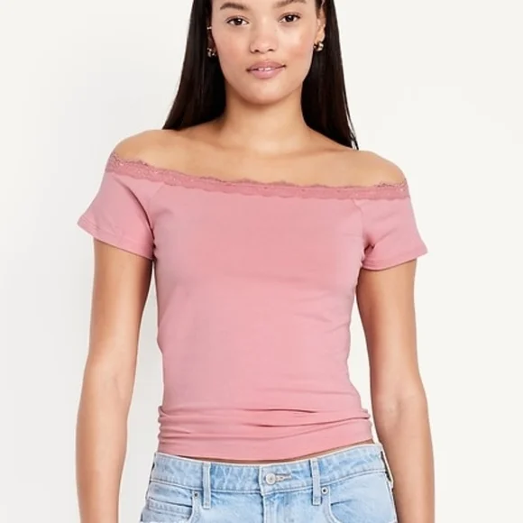 Old Navy Mauve Off-Shoulder Lace Trim Top- 3X- NWT - Picture 1 of 2